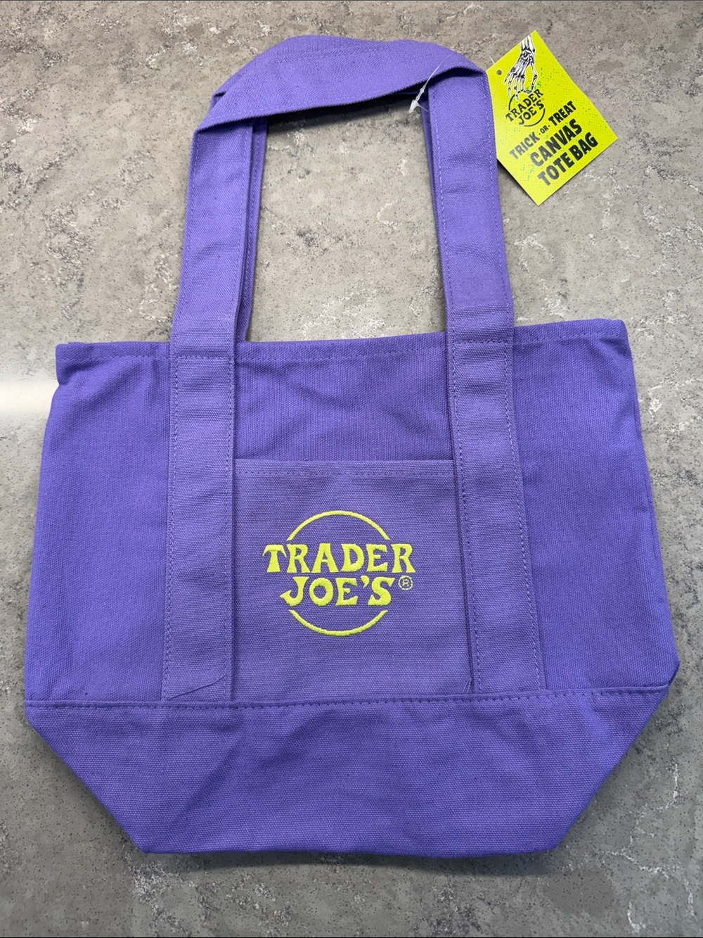 Trader Joe's 🎃 Mini Purple Canvas Tote Bag with Yellow Logo